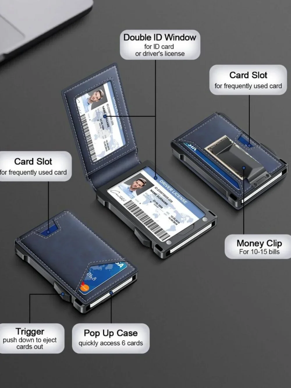 Slim RFID Wallet for Men, 2 ID Windows & Money Clip, Stylish Card Holder